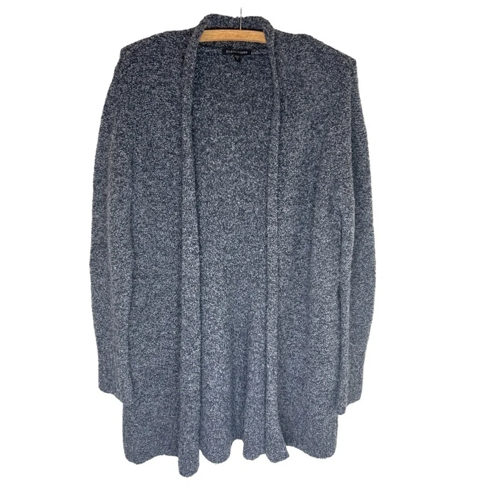 EILEEN FISHER Charcoal Gray Wool Cashmere Blend Nubby Cardigan Sweater Size M